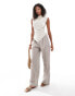 Фото #6 товара ASOS DESIGN drape high neck asymmetric linen top in natural stripe