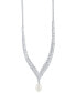ფოტო #3 პროდუქტის Cultured Freshwater Pearl (9x11mm) & Cubic Zirconia 17" Collar Necklace in Sterling Silver