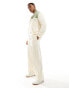 Фото #2 товара ASOS DESIGN standard fit ribbed velour jacket in off white with green detail