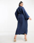 Фото #8 товара ASOS DESIGN Curve flute sleeve collared wrap midi dress with gathers in blue