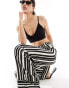 ONLY wide leg trousers in black and white stripe Черный, L - EU 40 - фото #3