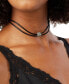 Фото #3 товара Lucky Brand silver-Tone Black Leather Crystal Choker Necklace