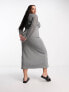 Фото #2 товара ASOS DESIGN Curve ribbed long sleeve midi dress with crochet insert in grey