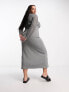 ASOS DESIGN Curve ribbed long sleeve midi dress with crochet insert in grey