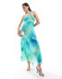 Фото #1 товара Mango halterneck printed midi dress in light blue