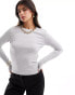 ONLY long sleeve top in light grey melange Серый, XL - EU 42 - фото #1