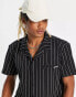 Фото #1 товара Liquor N Poker co-ord revere collared short sleeve shirt in black with white pinstripe