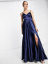 Little Mistress pleated maxi dress in navy