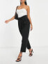 ASOS DESIGN Petite ponte peg trouser with paperbag tie waist in black