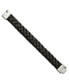 ფოტო #3 პროდუქტის Stainless Steel Brushed Black Leather Bracelet