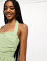 Фото #4 товара ASOS DESIGN Tall ruched bodice halter tiered maxi dress in sage green