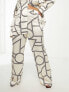 4th & Reckless Plus satin wide leg trouser co-ord in cream print