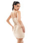 Фото #2 товара Murci boned corset deep plunge bodycon mini dress in beige