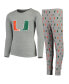 ფოტო #4 პროდუქტის Big Boys Heathered Gray Miami Hurricanes Long Sleeve T-shirt and Pant Sleep Set