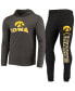 Men's Black, Charcoal Iowa Hawkeyes Meter Long Sleeve Hoodie T-shirt and Jogger Pants Sleep Set