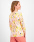 ფოტო #2 პროდუქტის Women's Pima Cotton Printed 3/4 Sleeve Boat-Neck Top, Created for Macy's