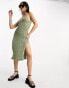 ASOS DESIGN knitted crochet midi dress in open stitch in khaki