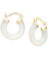 ფოტო #1 პროდუქტის White Mother of Pearl Tube Hoop Earrings in 18k Gold over Sterling Silver