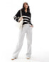 Selected Femme half zip knitted merino wool blend stripe jumper in black with white stripe