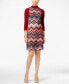 Фото #2 товара ECI Chevron Print Layered Look Shift Dress Chevron Burgundy S