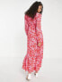 ASOS DESIGN Tall hi low hem midi dress in pink and red splice floral print