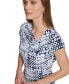 ფოტო #4 პროდუქტის Women's Printed Asymmetric-Neck Short-Sleeve Top