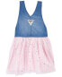 Toddler Sparkly Tulle & Denim Jumper Dress 4T