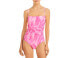 Фото #1 товара Ganni Womens Printed Ruched One Piece Swimsuit Pink Size Small / 36
