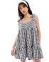 Miss Selfridge tiered gingham mini dress with tie shoulders