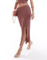 Фото #4 товара ASOS DESIGN knitted midi skirt with side split in metallic yarn in brown co-ord