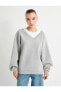 Çift Yaka Basic Sweatshirt Renk Kontrastlı Rahat Kalıp