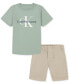 ფოტო #1 პროდუქტის Little Boys Cotton Short-Sleeve Solid Logo T-Shirt & Twill Shorts, 2 Piece Set