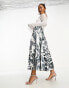 ASOS DESIGN Petite satin pleated midi skirt in mono zebra print