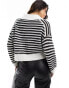 Abercrombie & Fitch open knit jumper with v-neck collar in black stripe Черный, S - фото #8