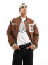 Фото #1 товара Abercrombie & Fitch badge logo varsity bomber jacket in tan