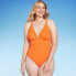 Women's Ribbed Triangle One Piece Swimsuit - Shade & Shore Orange L