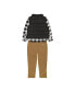 Infant Boys 3 Piece Outfit Set with Puffer Vest, Long Sleeve Flannel Top, and Elastic Waistband Pants