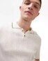 Topman knitted rib texture polo with contrast tipping in ecru