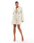 Фото #4 товара In The Style Plus jacquard belted mini blazer dress in cream