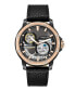 ფოტო #1 პროდუქტის Men's Automatic Black Genuine Leather Watch 44mm