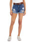 Juniors' Belted Cuffed Distressed Denim Shorts