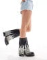 Azalea Wang Florentine silver flame embellished chunky foldeover boots in black