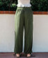 ფოტო #2 პროდუქტის Women's Olive Surplice Waist Straight Leg Pants