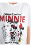 XSIDE Bisiklet Yaka Minnie Mouse Baskılı Kısa Kollu Oversize Kadın Tişört İMREX GLOBAL