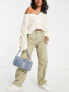 ASOS DESIGN Petite minimal cargo trouser in khaki with contrast stitching
