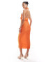 Фото #4 товара ASOS DESIGN plisse twisted halter neck midi dress in orange