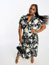 Фото #1 товара ASOS DESIGN Curve v neck belted midi dress in mono painted floral