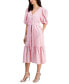 ფოტო #3 პროდუქტის Women's Gingham Check V-Neck Tie-Waist Midi Dress