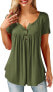 Фото #18 товара Amoretu Women's V-Neck Button Down Blouse, Solid Tunic Long Sleeve / Short Sleeve Tops