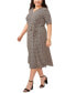 Фото #4 товара Plus Size Printed V-Neck Elbow-Sleeve Midi Dress